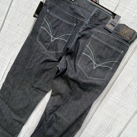 NWT Corked Jeans Size‎ 42 Wide Leg Dark Denim Green Embroidery 42x36 - Picture 1 of 5